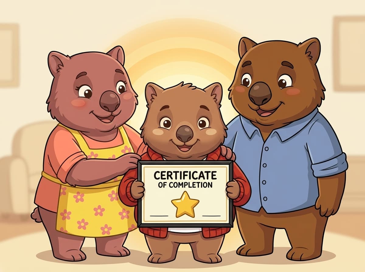 Tilly proudly showing her certificate to Mum